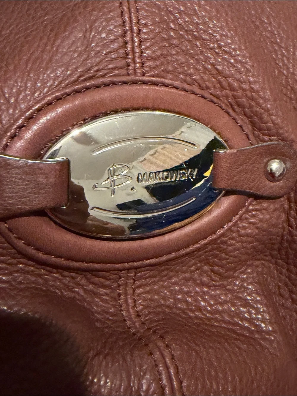 b. makowsky Brown Leather Studded Hobo Shoulder Bag